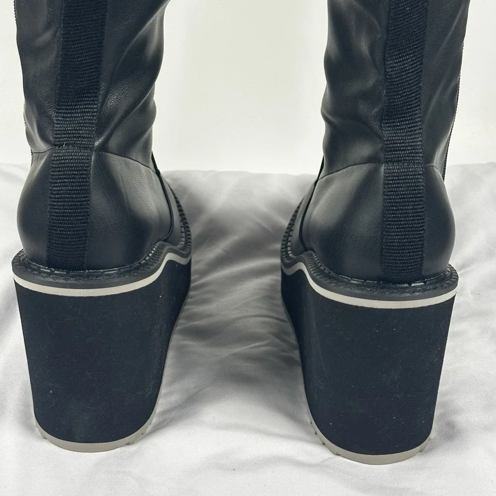 Naked Feet Apex Wedge Knee-high Boots Black‎ Faux Leather Size 9 Women's EUC